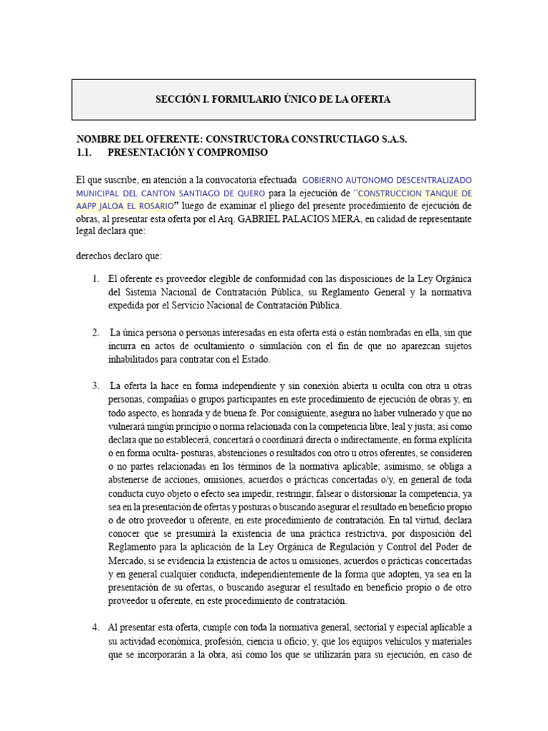 Oferta de Construcción de Tanque AAPP | PDF | Oferta (economía ...