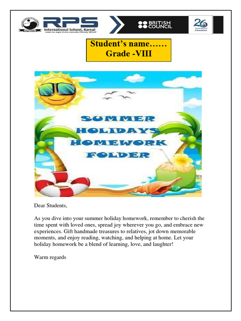 Summer Homework Guide for Class 8 English | PDF | Artificial ...