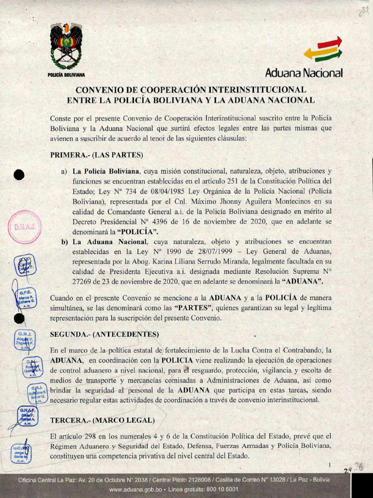 Convenio de Cooperación Interinstitucional Entre La Policía Boliviana y ...
