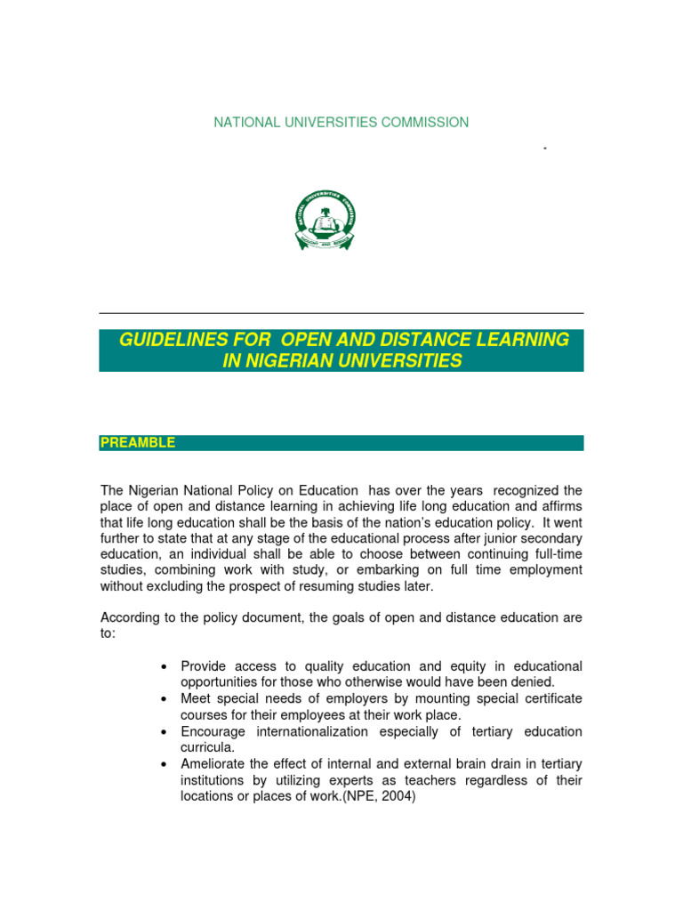 Elines For Open and Distance Learning in Nigerian Universities | PDF ...