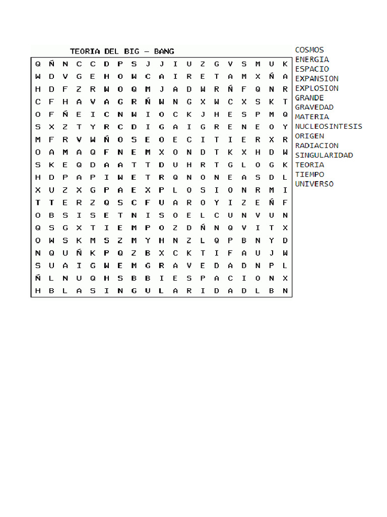 Sopa de Letras Teoría Del Big Bang | PDF
