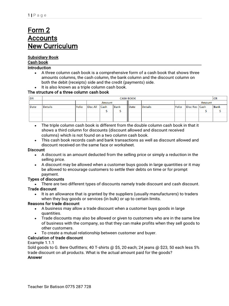 Form 2 Accounts Notes | PDF | Debits And Credits | Discounting
