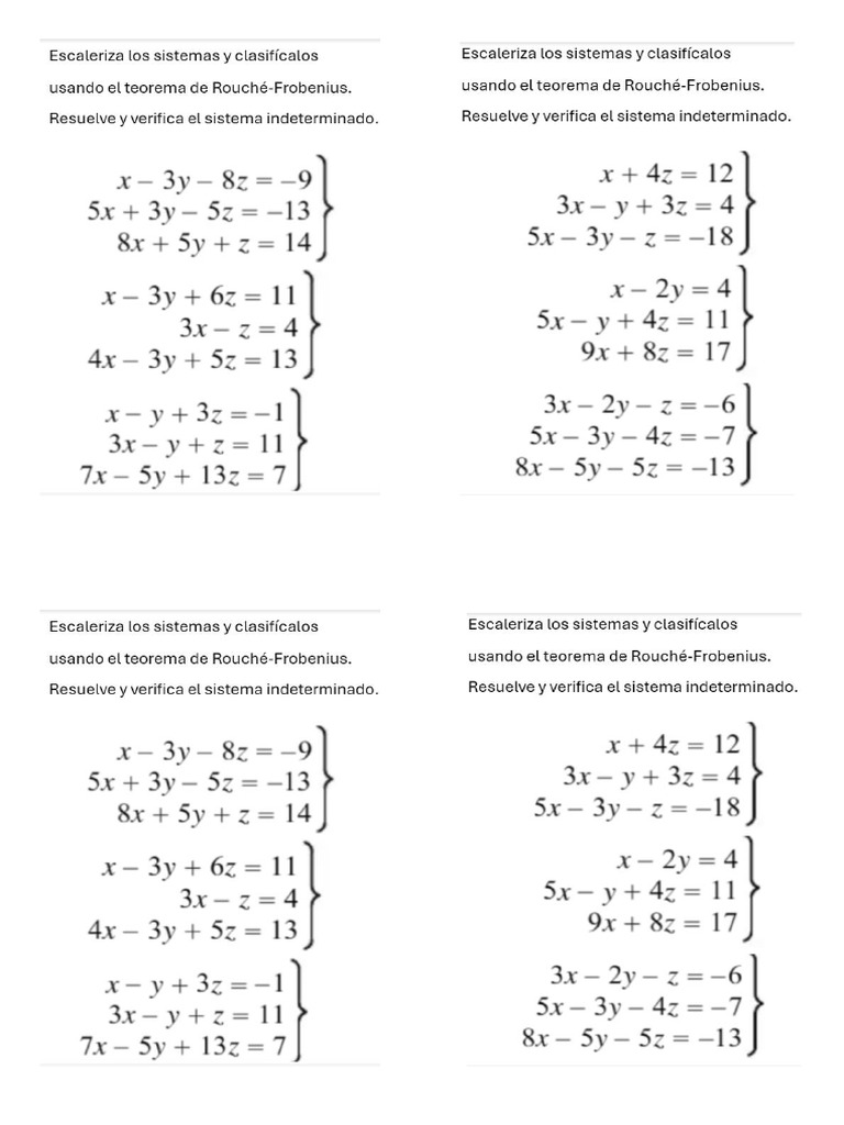 Escrito Sistemas Indeterminados Rouché-Frobenius | PDF