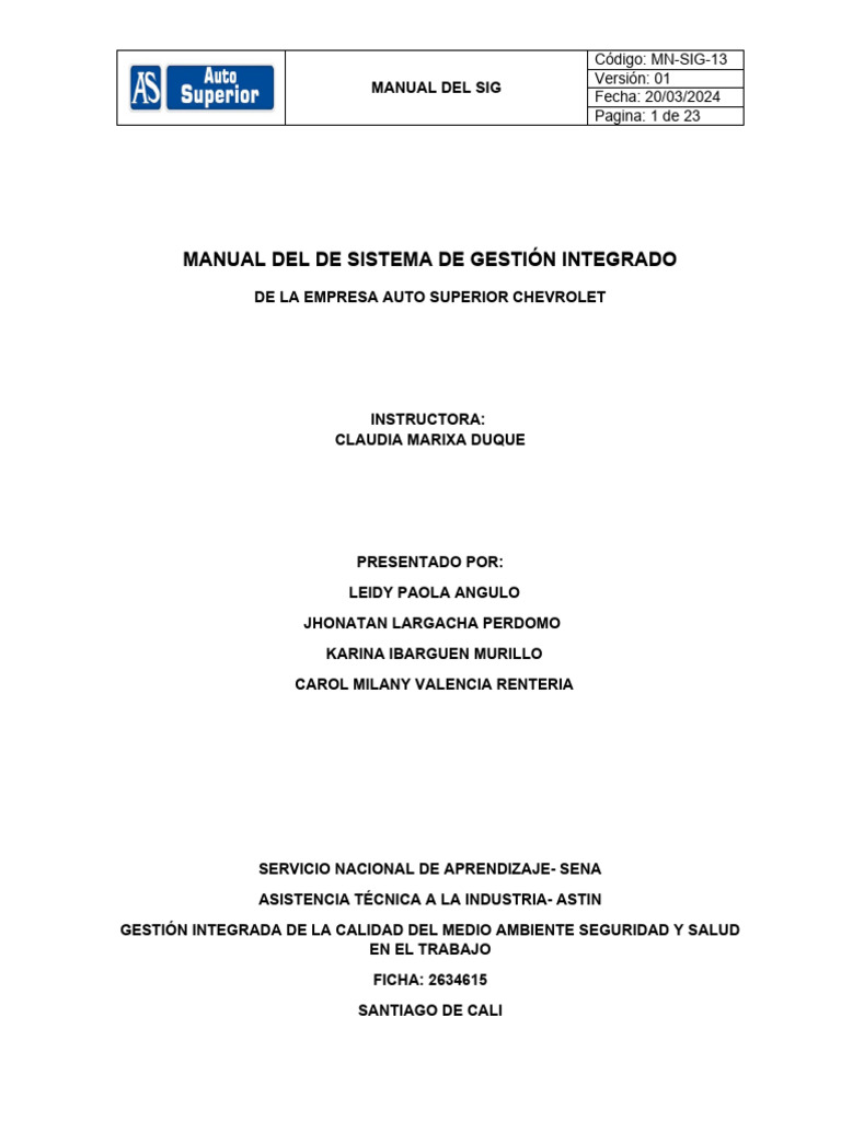 Manual del Sistema de Gestión Integrado | PDF | Sistema de manejo de ...