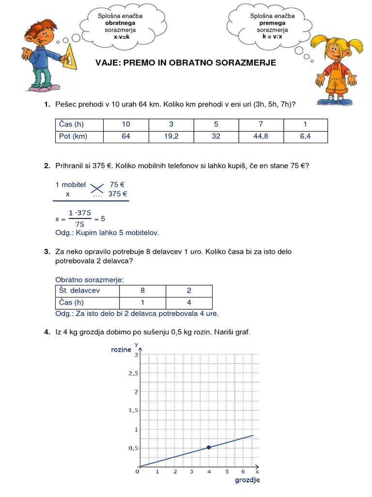 vaje za matematika 8 razred premo in obratno sorazmerje