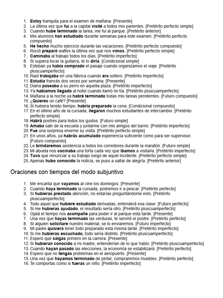 Practica De Tiempos Verbales Pdf 