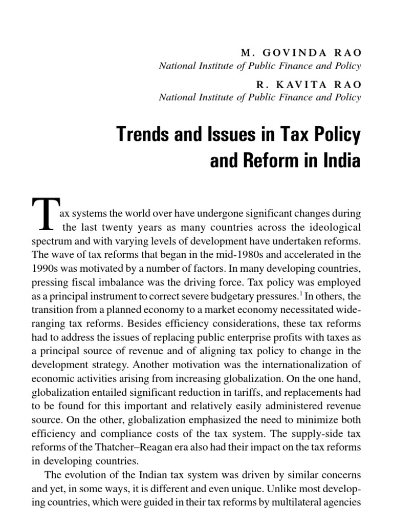 Trends and Issues in Tax Policy and Reform in India | PDF | Value Added ...