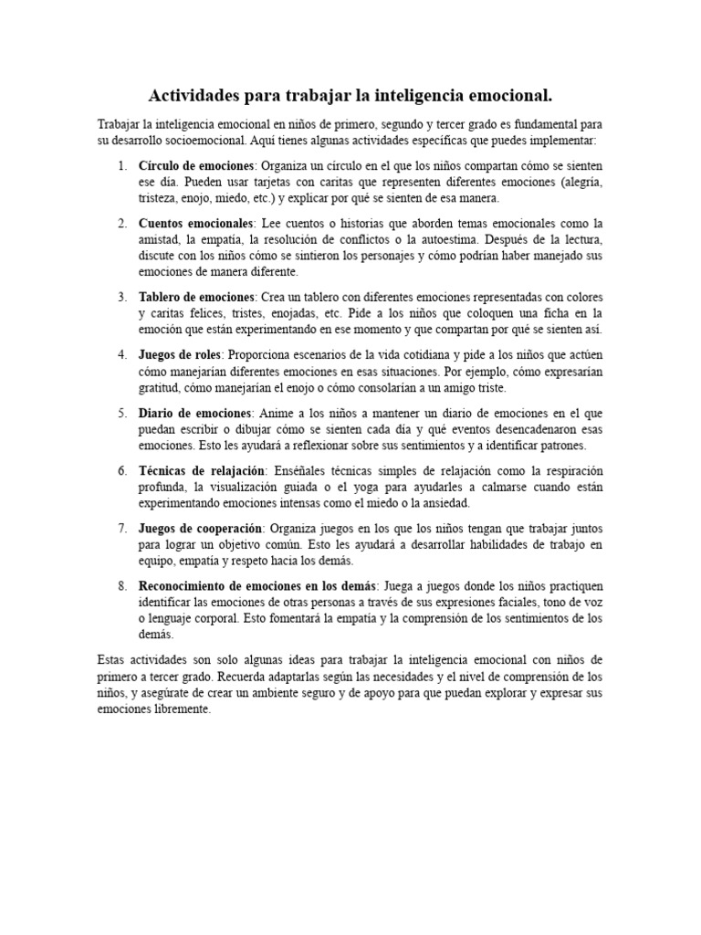 Actividades para la inteligencia emocional | PDF | Las emociones ...