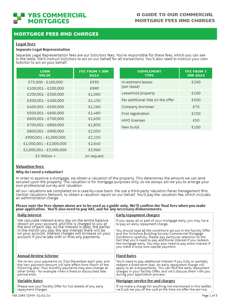 A Guide To Our Commercial Mortgage Fees and Charges - YBS2095COMM | PDF ...
