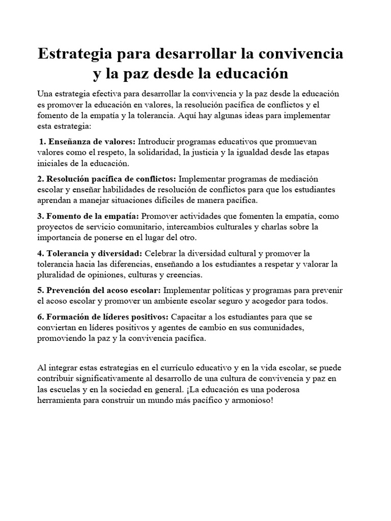 Educación para la Paz y Convivencia | PDF | Plan de estudios | Paz