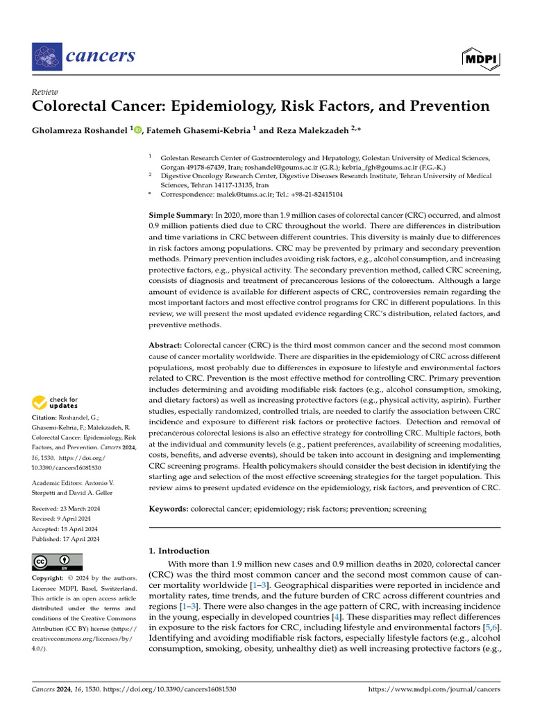 Cancers 16 01530 | PDF | Preventive Healthcare | Colorectal Cancer