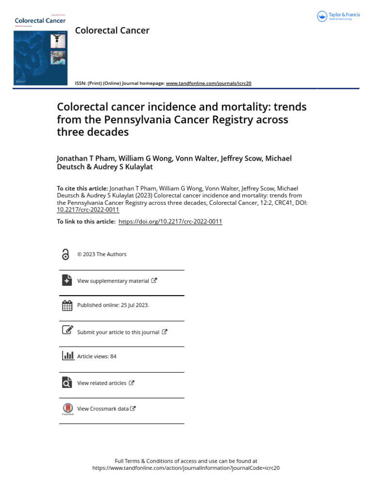 Colorectal Cancer Incidence and Mortality Trends From The Pennsylvania ...