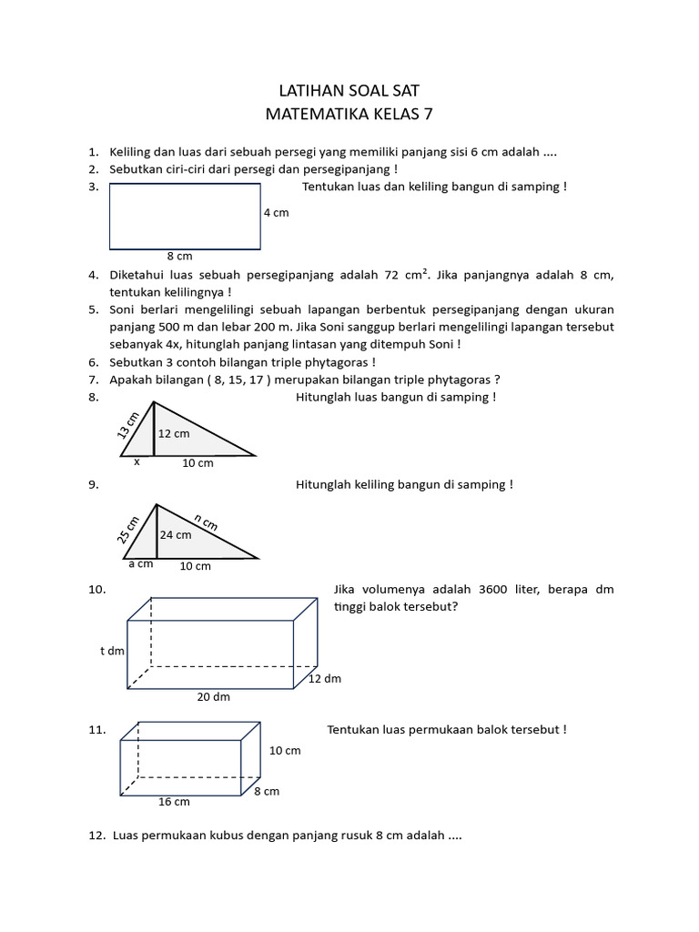 Latihan Soal Matematika SAT Kelas 7 | PDF