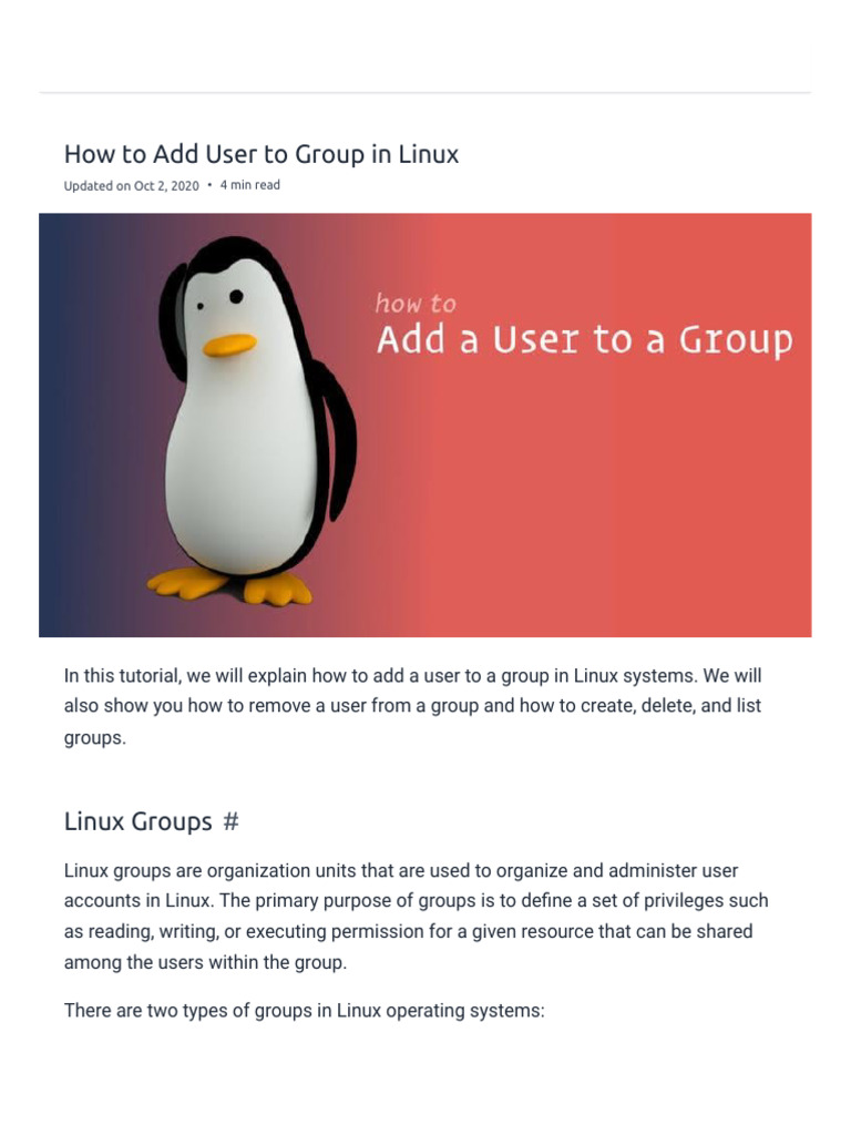 Add and Manage Linux User Groups | PDF | User (Computing) | Computer File