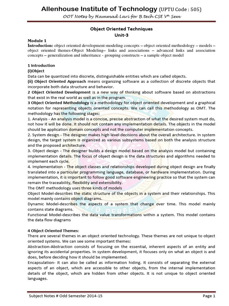 OOT Notes on Object Oriented Techniques | PDF | Inheritance (Object ...