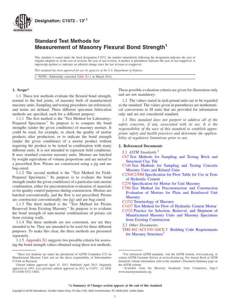 Standard Test Methods For Measurement of Masonary Flexural Bond ...