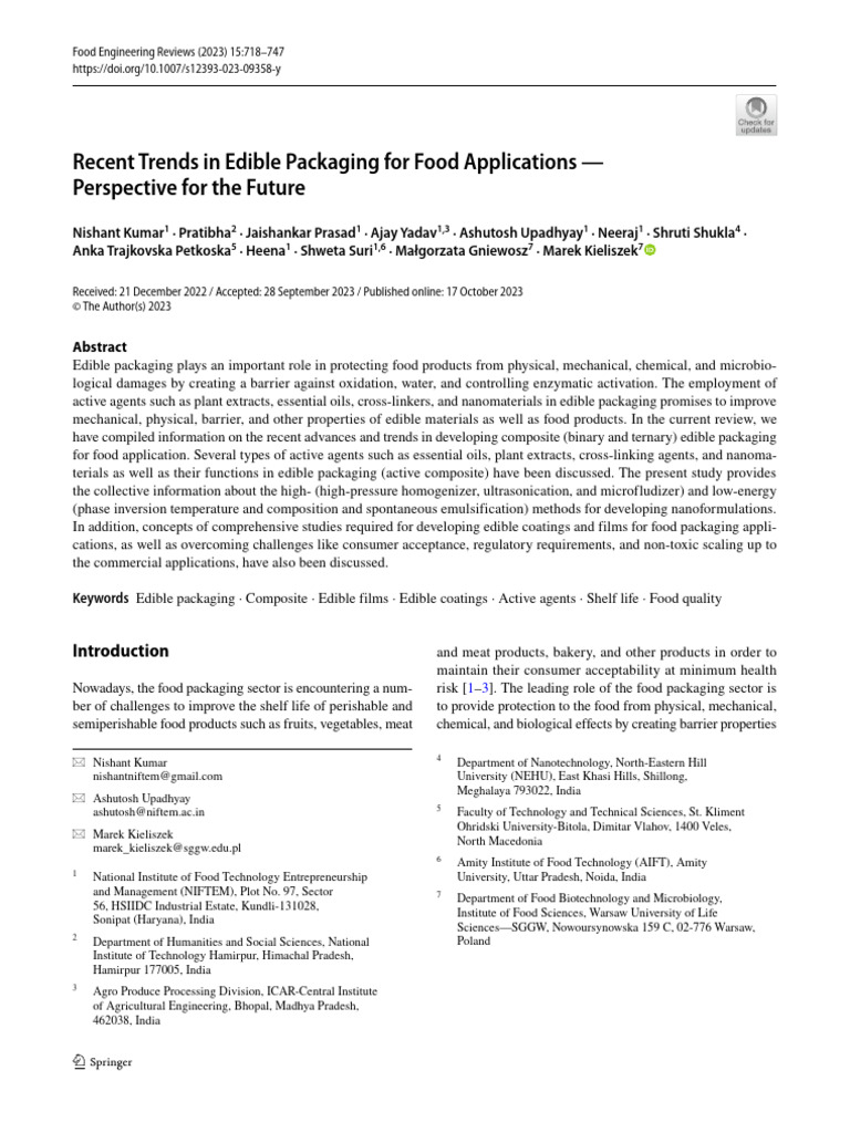 Recent Trends in Edible Packaging For Food Applications - Perspective ...