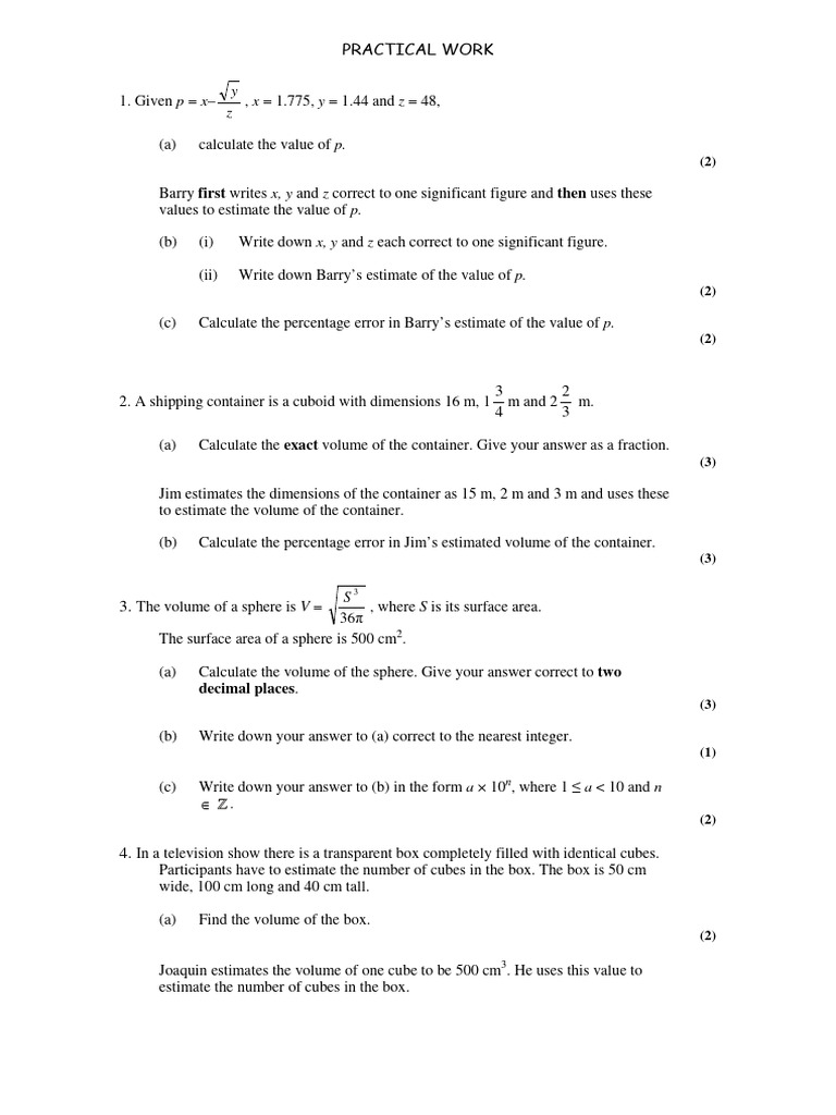 Practical Calculations and Errors in Estimation | PDF | Significant ...