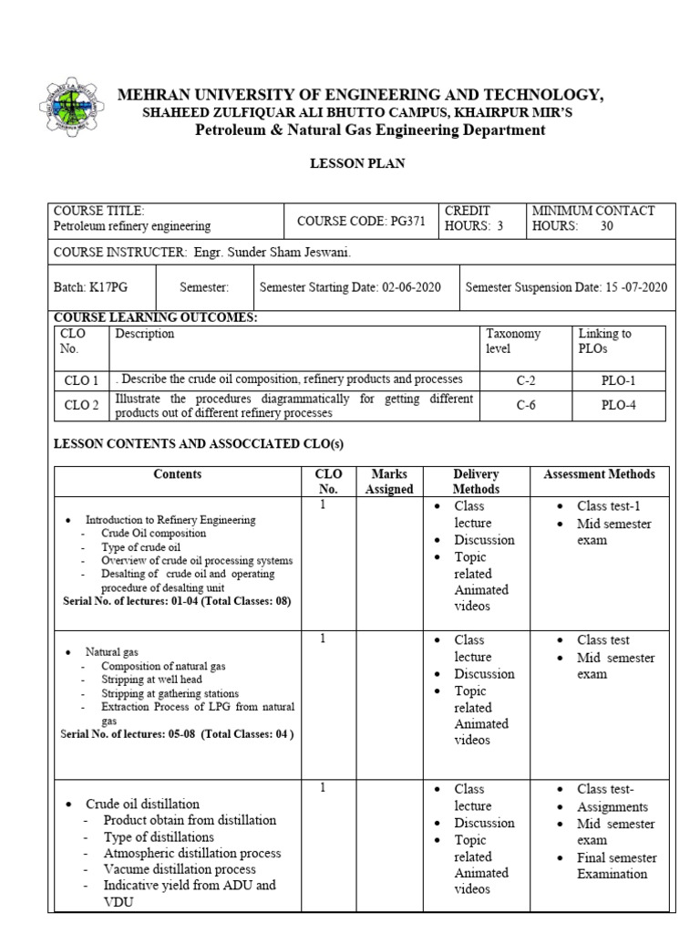 Petroleum Refinery Engineering Course Plan | PDF | Cracking (Chemistry ...