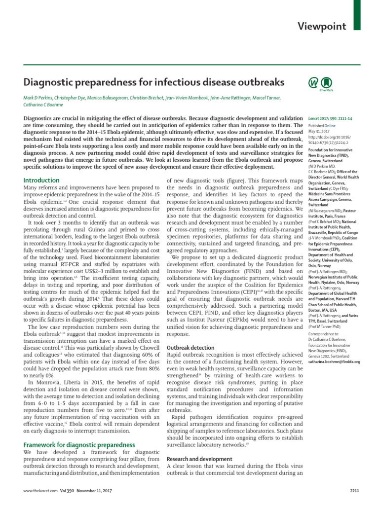 Diagnostic Preparedness For Infectious Disease Out Pdf World Health