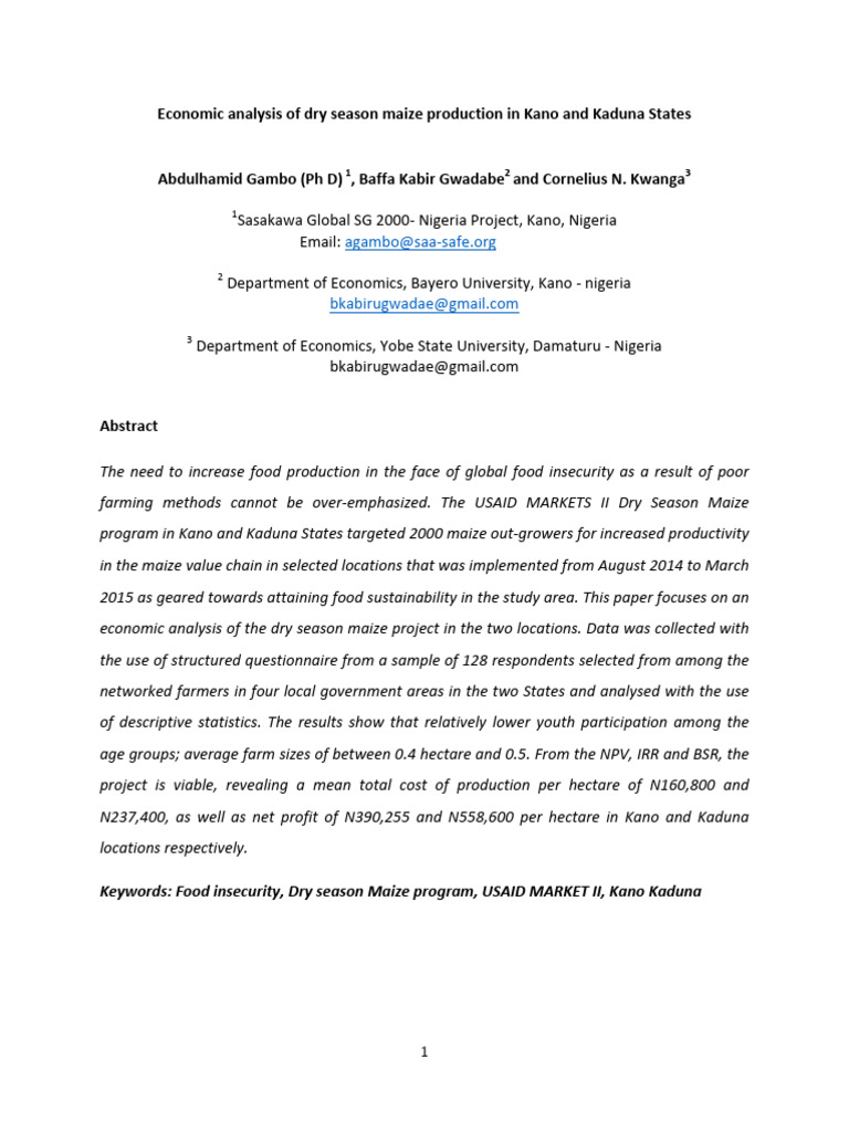 Economic Analysis of Maize Production in Nigeria | PDF | Net Present ...
