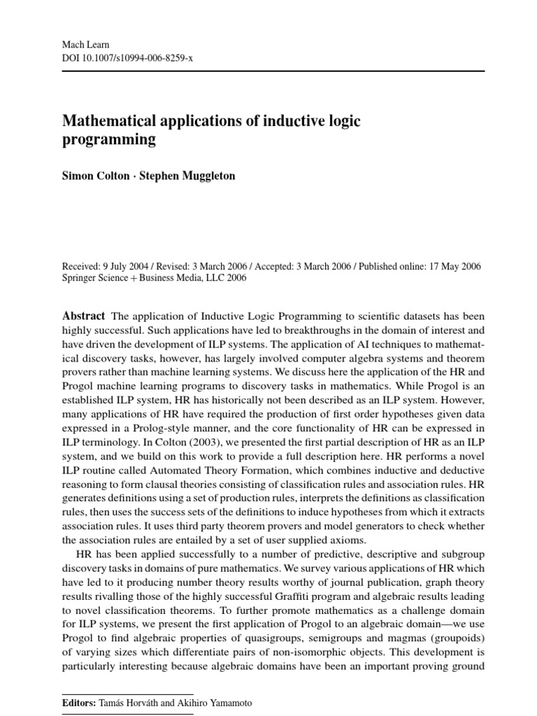Inductive Logic Programming in Mathematics | PDF | First Order Logic ...