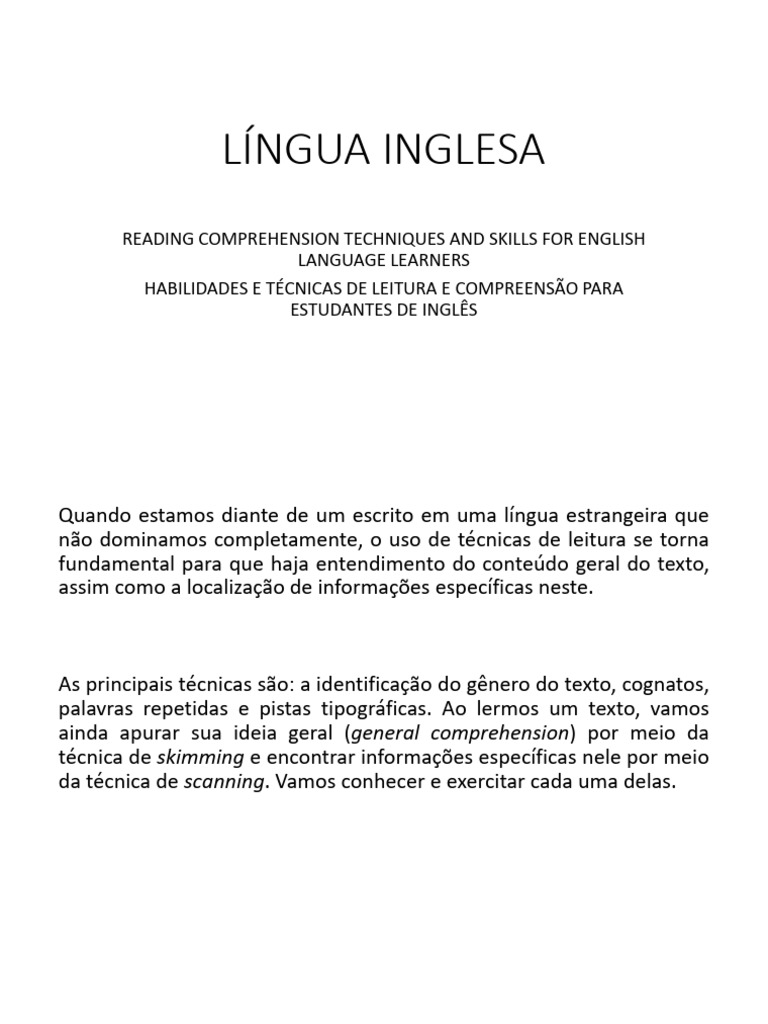 L ngua inglesa reading and comprehension techniques and skills pdf