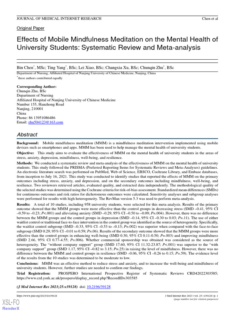 Effects of Mobile Mindfulness Meditation On The Mental Health of ...