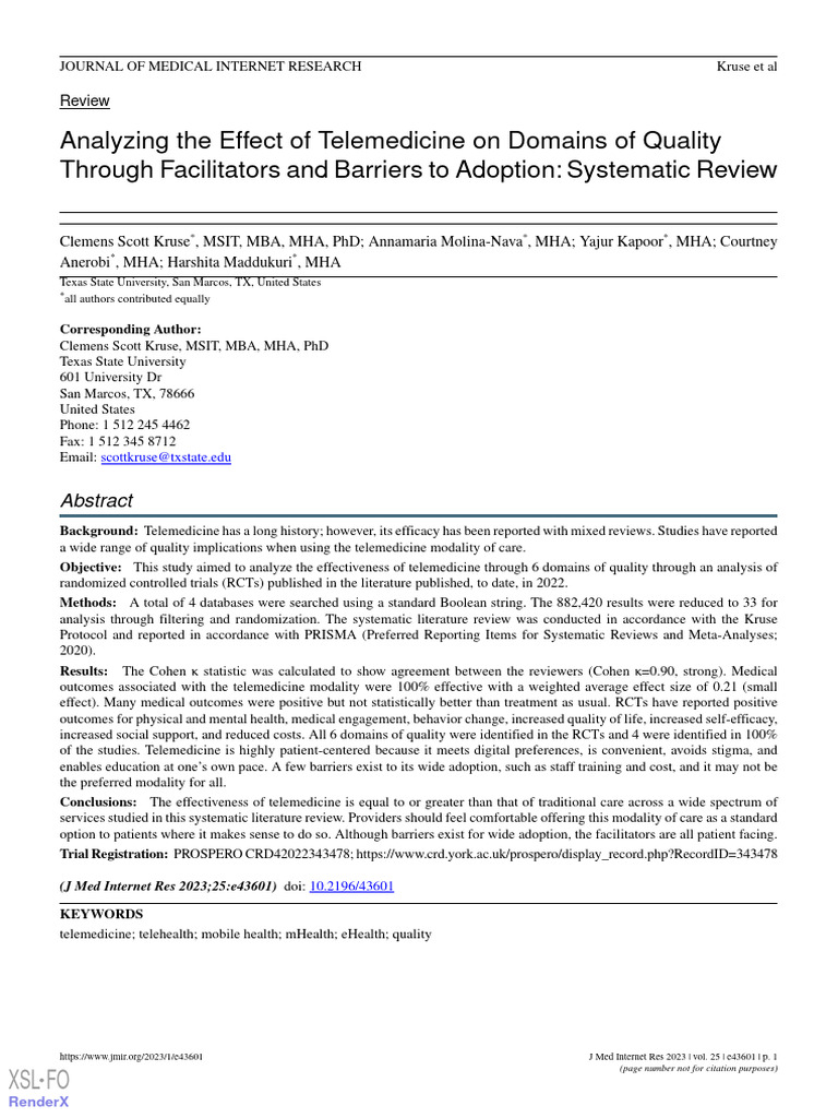 Analyzing The Effect of Telemedicine On Domains of Quality Through ...