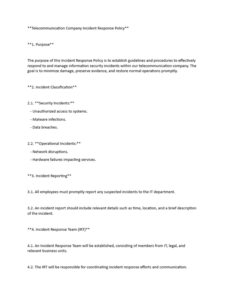 Telecommunication Incident Response Policy | PDF | Incident Management ...