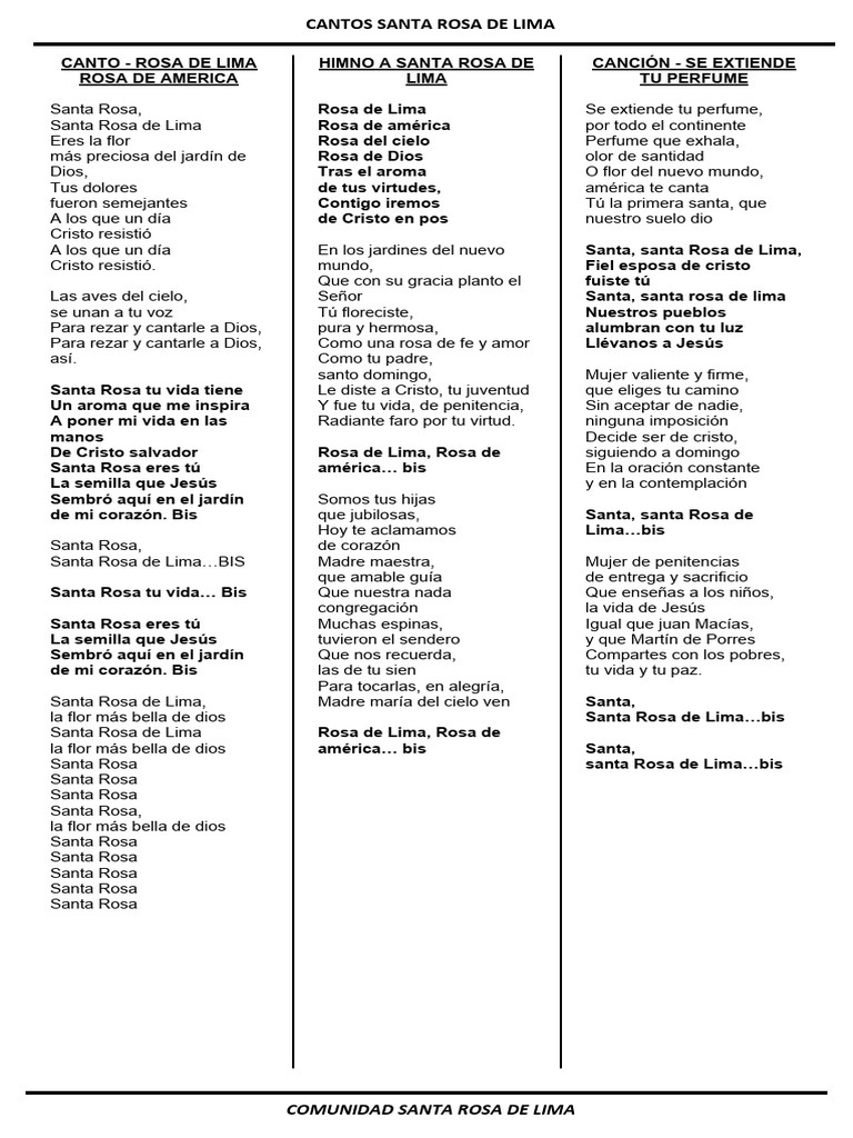 Himno y Canto a Santa Rosa de Lima | PDF | Cristo (título) | Oración