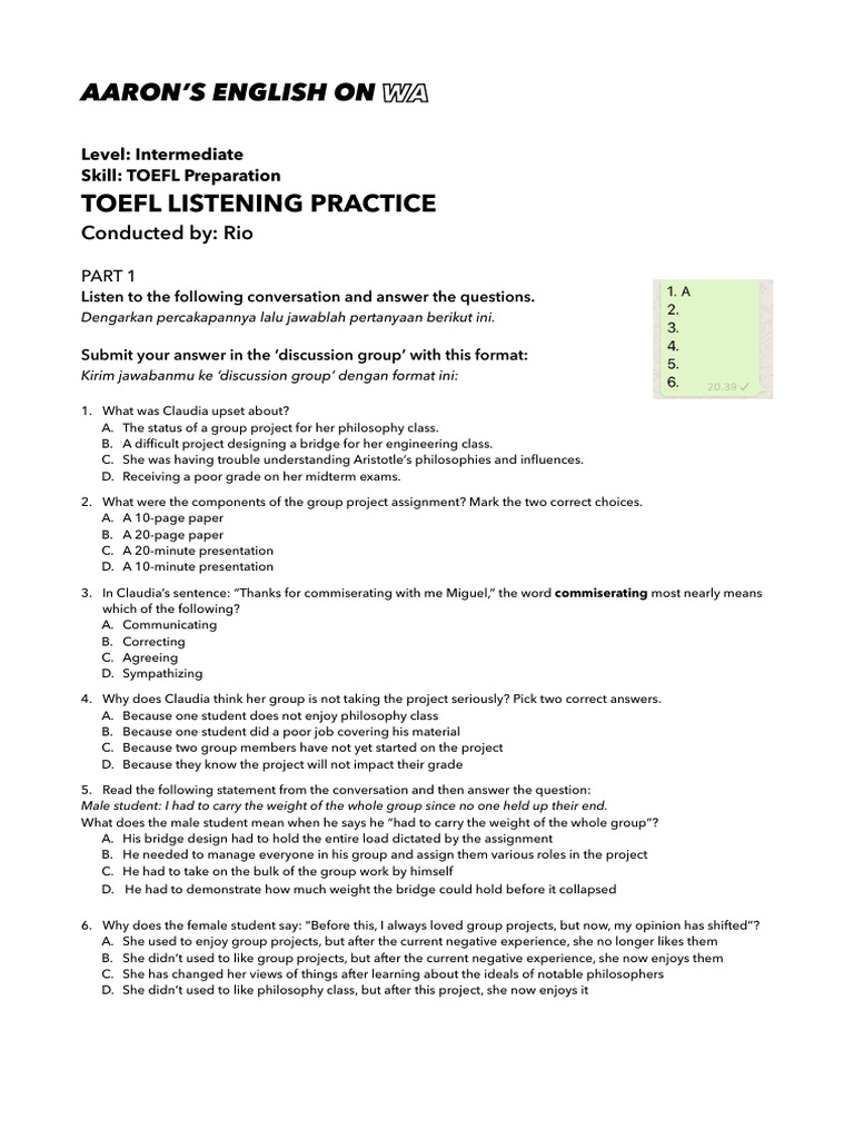 Toefl Listening Practice Group Project Pdf