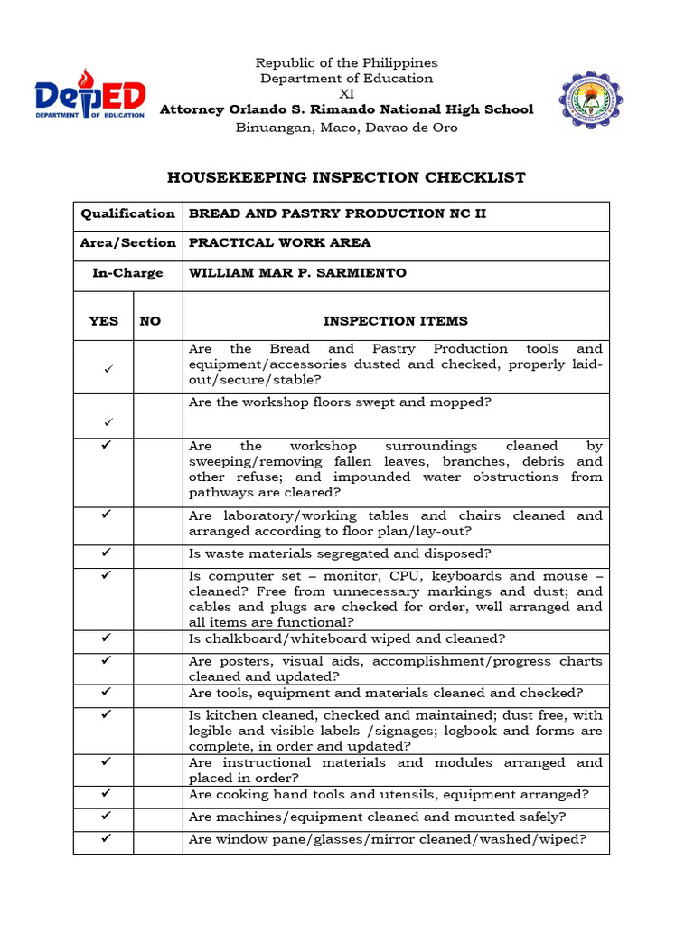 Housekeeping Schedule Checklist | PDF | Housekeeping