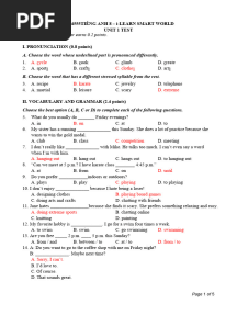 Tiếng Anh 8 ISW - Unit 1 Test - Key