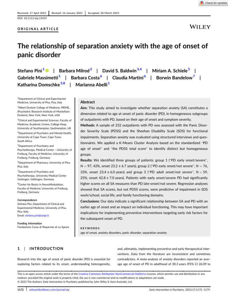 Separation Anxiety and Panic Disorder Onset | PDF | Mental Disorder ...