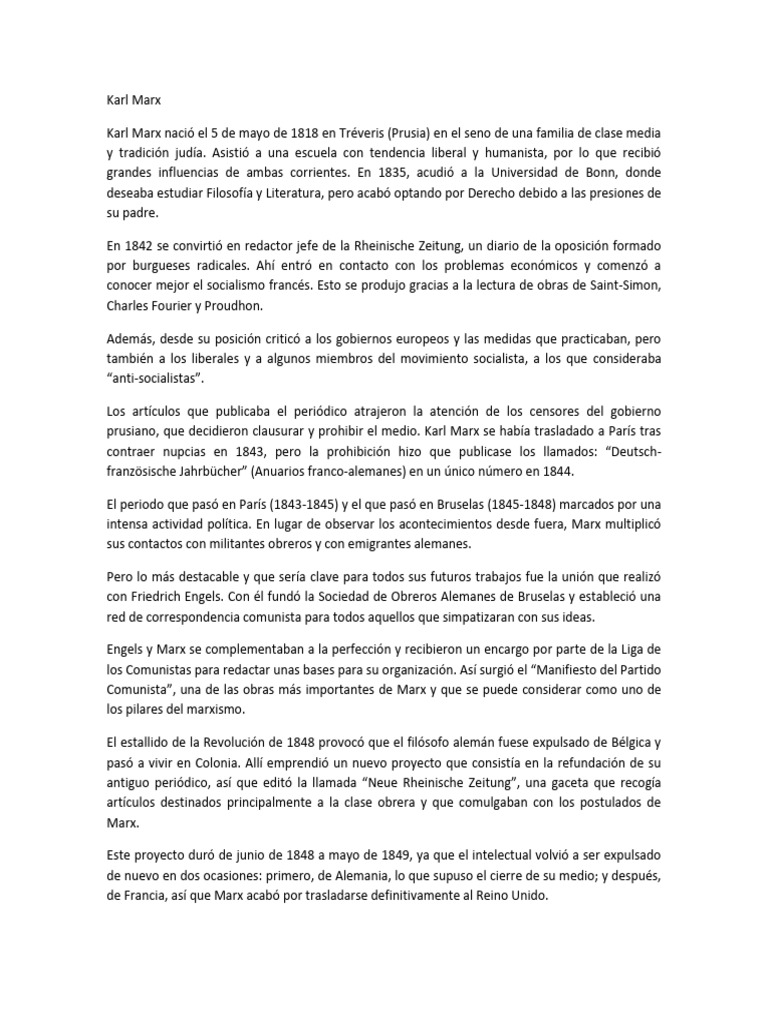 Vida y legado de Karl Marx en el capitalismo | PDF | Karl Marx ...