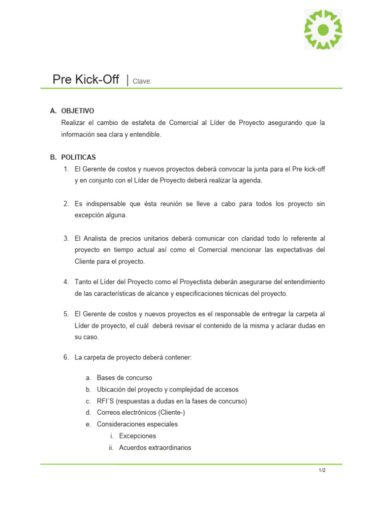 Proceso de Pre Kick-Off Comercial | PDF