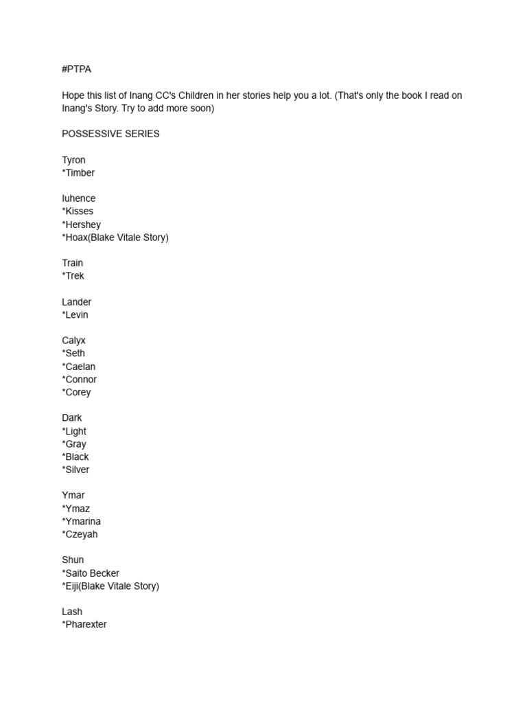 Inang CC's Children Character List | PDF