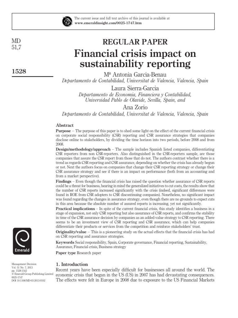 CSR Reporting Amid Financial Crisis | PDF | Corporate Social ...
