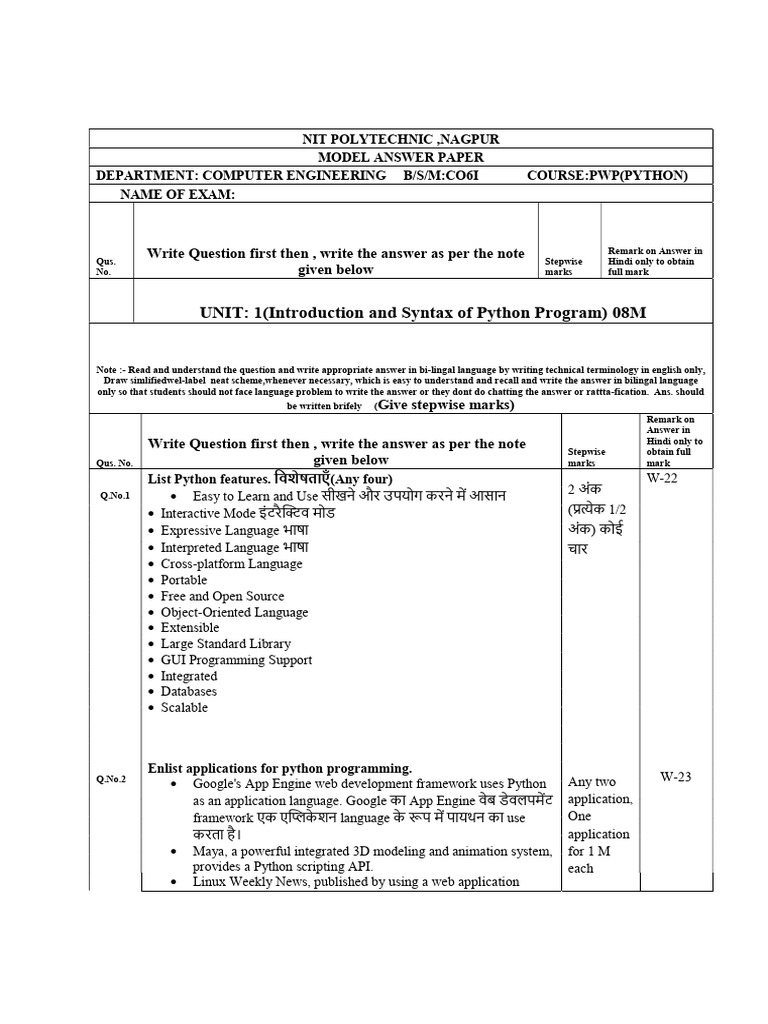 PWP Python Model Answer Paper | PDF | Python (Programming Language ...