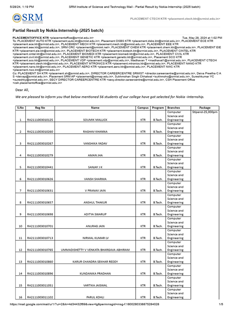 Partial Result by NokiaInternship (2025 Batch) PDF Science Computing