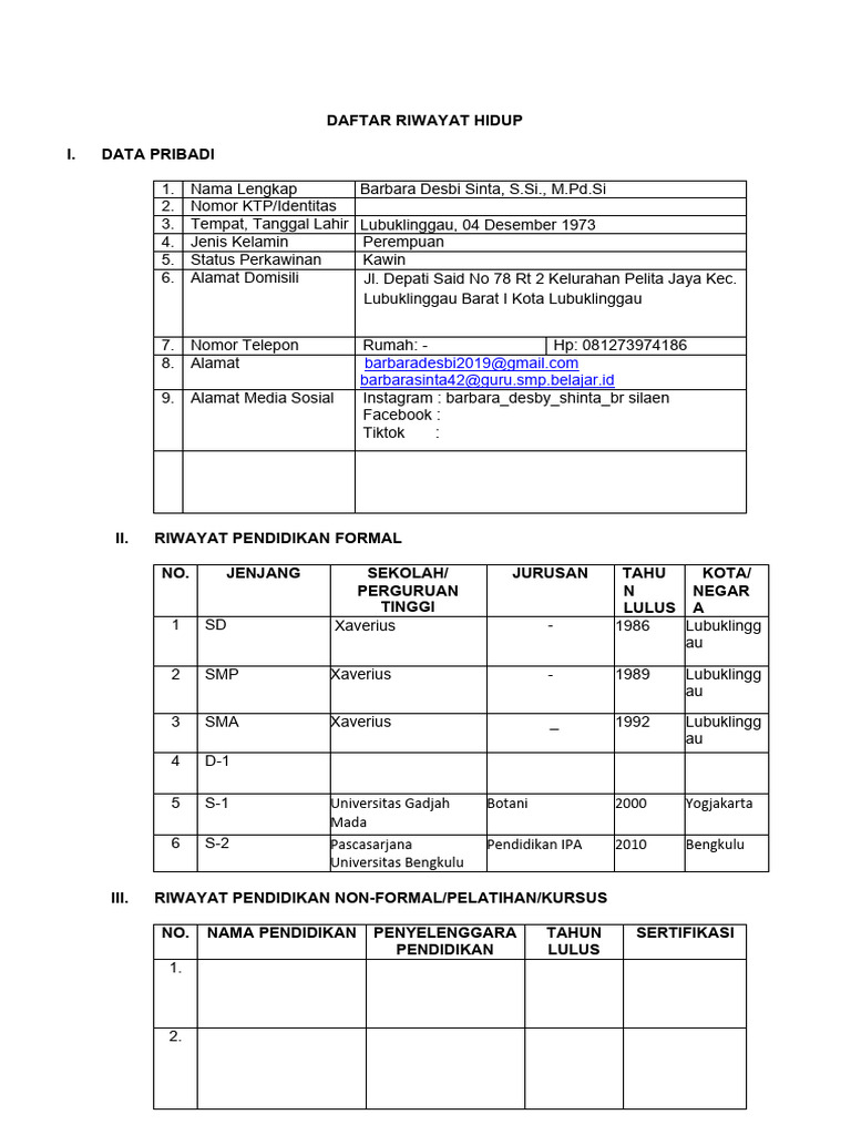 Template Daftar Riwayat Hidup PDF