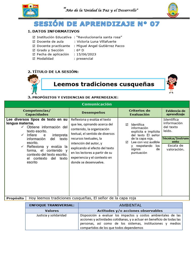 Tradiciones Cusqueñas en Aula 6ºD | PDF | Evaluación | Aprendizaje