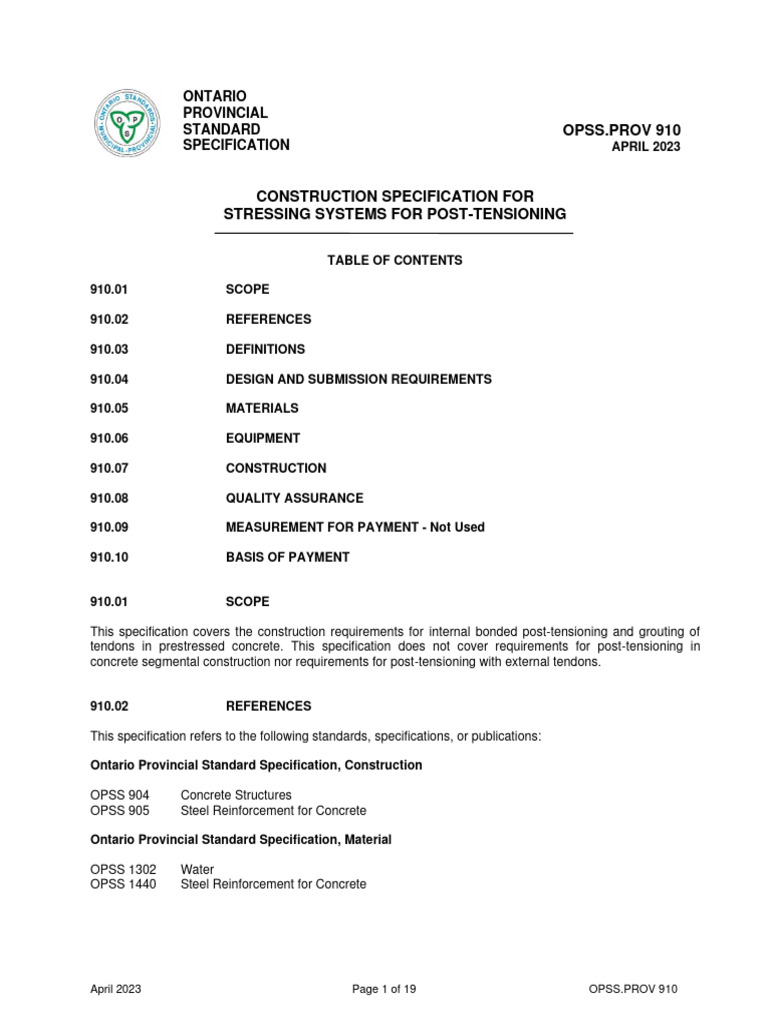 OPSS.PROV 910 - Apr 2023 | PDF | Prestressed Concrete | Concrete