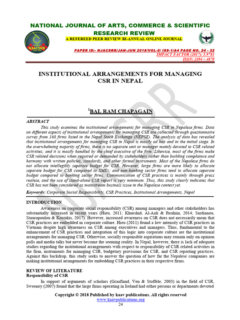 Managing CSR in Nepalese Firms | PDF | Corporate Social Responsibility ...
