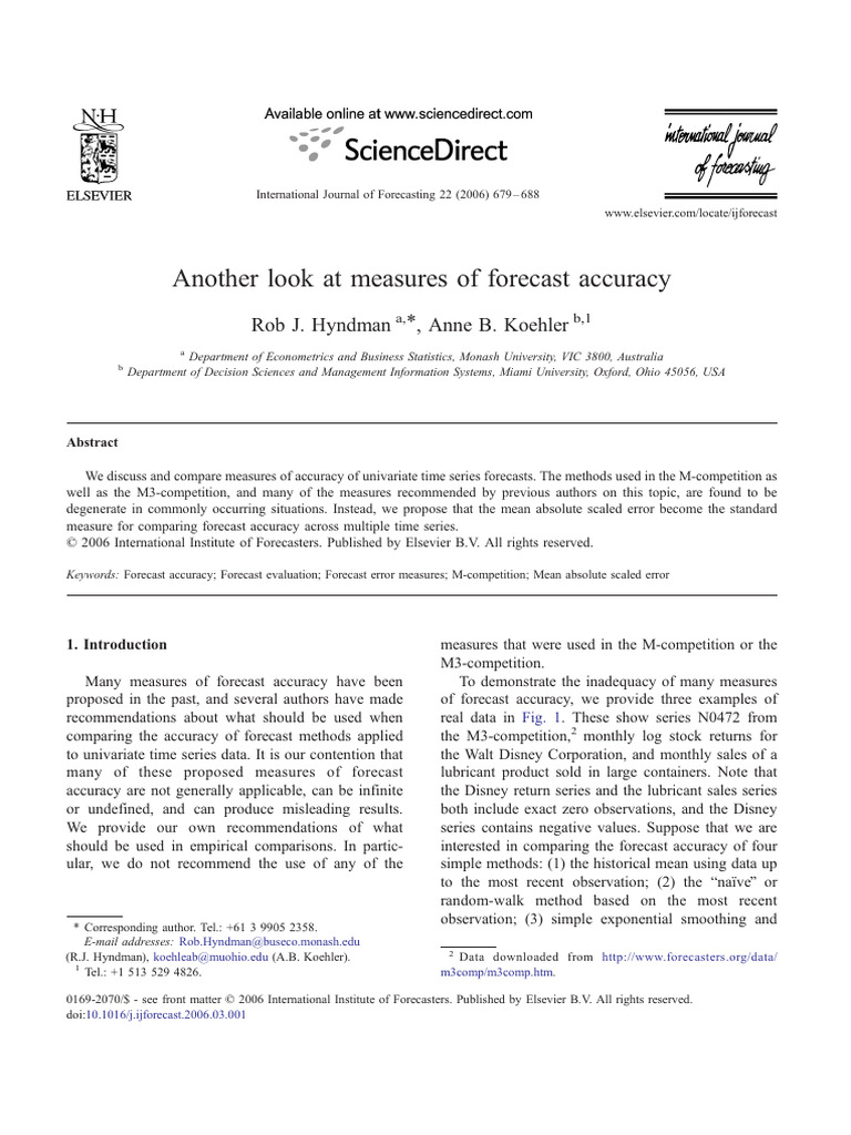 MASE: A Standard for Forecast Accuracy | PDF | Forecasting | Mean ...