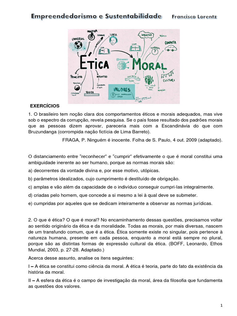 Exercícios sobre Ética e Moral na Filosofia | PDF | Moralidade ...