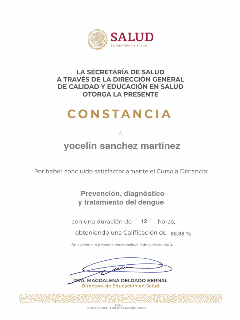 Prevenci n diagn stico y tratamiento del dengue 2024 constancia de