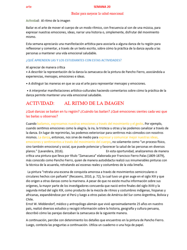 Danza y Salud Emocional: Reflexiones | PDF | Bailes | Las emociones