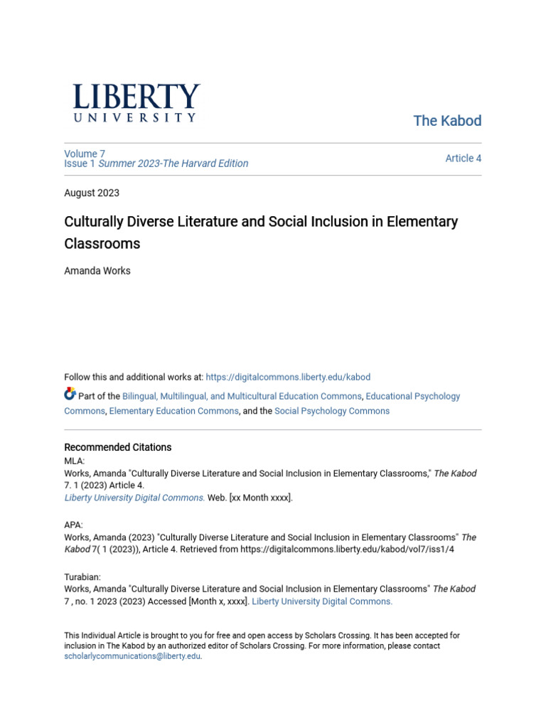 Culturally Diverse Literature Pdf Inclusion Education Psychology